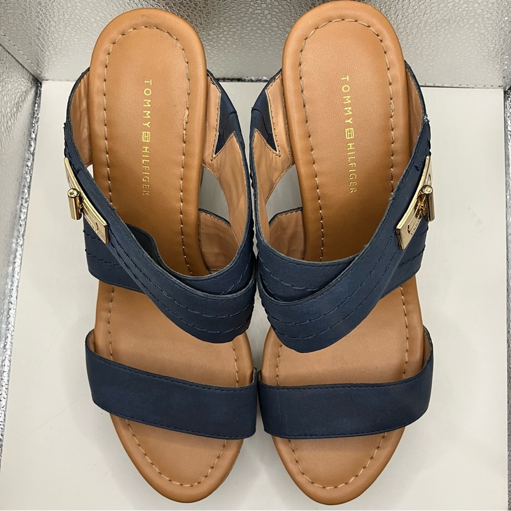 Tommy Hilfiger Navy Blue Mili Cork Wedge Sandal Size 7.5 - Picture 10 of 16